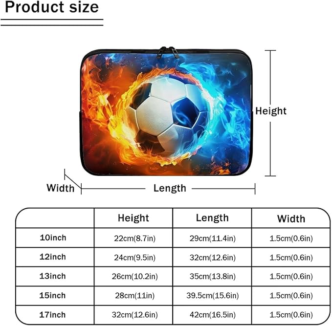 Water and Flame Football Laptop Protective Sleeve for Men Boys Computer Sleeve 17 inch Laptop Case Bag Portable Computer Carrying Case Suitable GITS for Teens