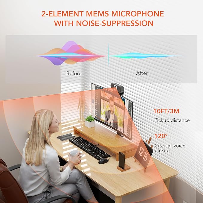 NUROUM V15-AFL Streaming Webcam with Ring Light, Autofocus Webcam for PC w/Dual Mic, 1080P 60fps, 75° FOV&Light Correction, USB Web Camera Plug&Play for Zoom/Teams/OBS/Xsplit, Streaming, Grey