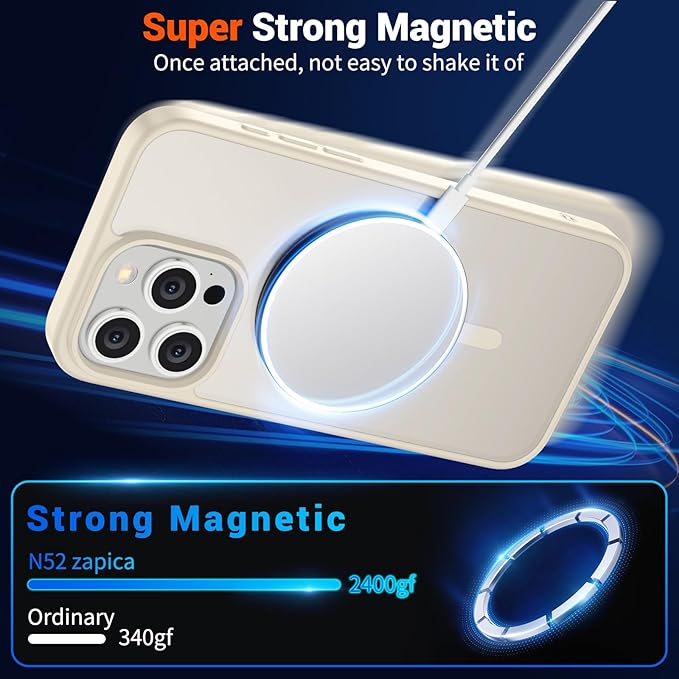 SUPFINE Magnetic for iPhone 15 Pro Case (Compatible with MagSafe) (Military Grade Drop Protection) Slim Translucent Matte Shockproof with Anti-Fingerprint Phone Case,Antique White
