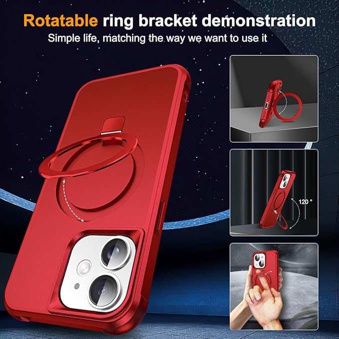 SKYLMW Compatible with iPhone 11 Case with Invisible Magnetic O-Ring Stand Military-Grade Case for iPhone 11 6.1" [Compatible with Mag-Safe][Great Grip Feeling], Red
