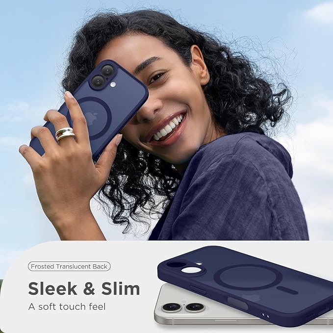 CAPRARO Magnetic Compatible with iPhone 16 Case, Upgraded [Full Camera Protection] [Compatible with MagSafe] Protective Translucent Matte Women Girl Phone Case Cover, Sapphire Blue
