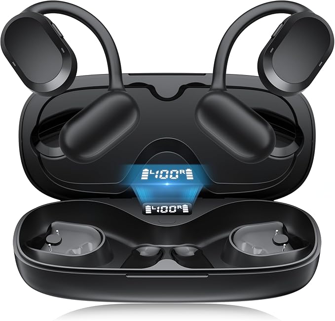 Open Ear Headphones, Open Ear Earbuds, IPX7 Waterproof, Bluetooth 5.3 True Wireless Sports Over Ear Earbuds with Earhooks, Built-in Mic, Crystal-Clear Calls for Running Workout Cycling Driving