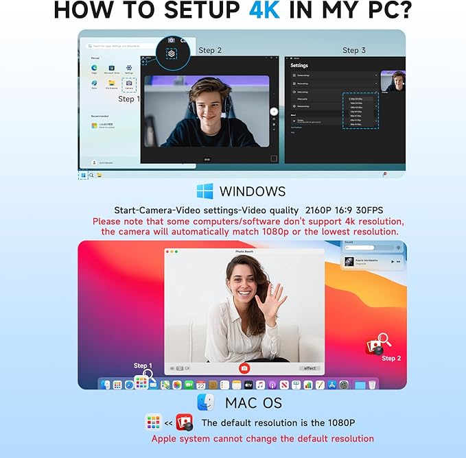 AOC 4k Webcam for PC with Microphone, Computer Camera with Noise Cancellation, Privacy Cover, 99° FOV, Plug & Play USB Webcam for Streaming, Conferencing, Zoom, Skype, Facetime, Laptop, PC, Skype