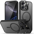 TOBOVON for iPhone 16 Pro Max Case, Compatible with MagSafe, Built-in Camera Ring Stand, with Individual Camera Cover, Translucent Matte Military-Grade Drop Protection Magnetic Case, Black