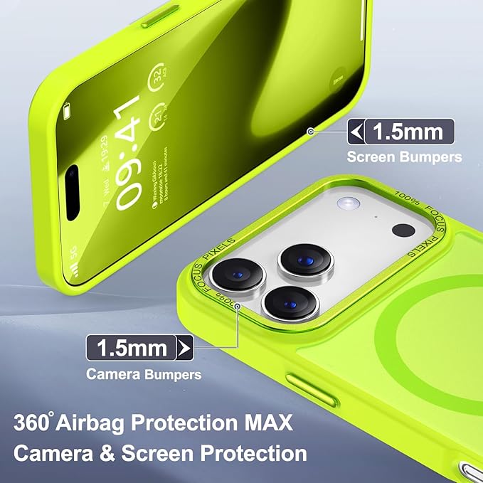 Newfuture Magnetic for iPhone 17 Pro Case [Compatible with Magsafe] [Military Grade Drop Protection] Translucent Matte Anti-Scratch Shockproof Protective Phone Cover 6.3 Inch, Fluorescent Green