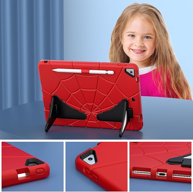 AKABEILA Compatible with Apple iPad 10.2 7th 8th 9th(2019/2020/2021) Tablet Case，Lightweight Shockproof Rugged Protective Cover with Kickstand for Kids Children Boys Babies Red Black
