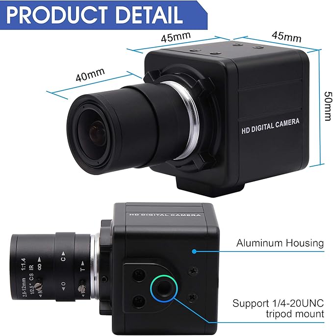 USB Camera 4K Ultra HD Mini Webcam with 2.8-12mm Optical Zoom Lens Camera High Speed USB2.0 30FPS Web Camera for Mac,Window,Linux,Android