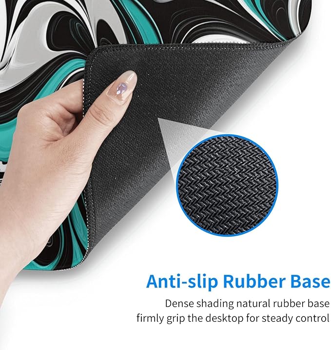 AQQA 31.5 x 15.7 Anti-Slip Rubber Mouse Pad - Abstract Fluid Art Design with Teal & Gray Colors, Ergonomic Gaming Mouse Mat for Gamer, Office & Home