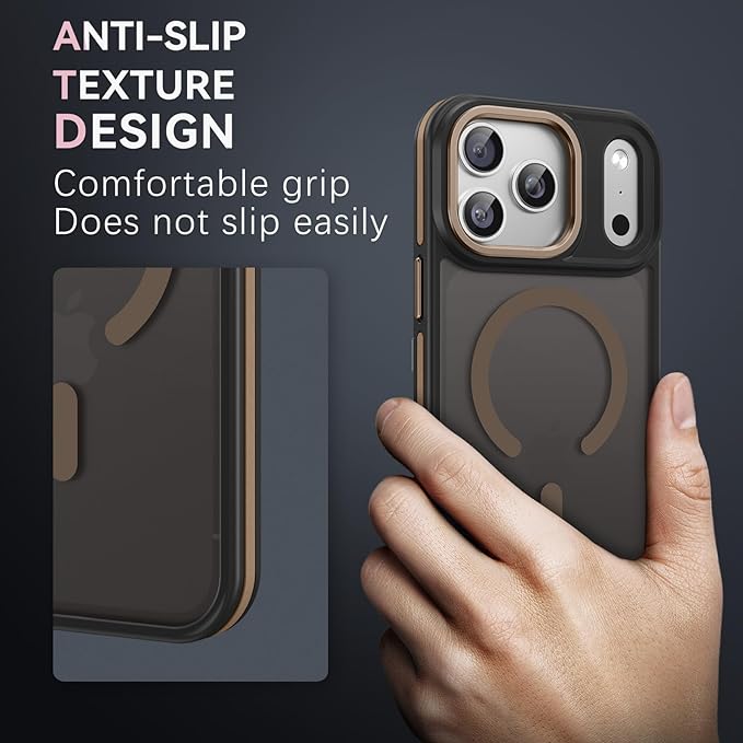 YINLAI Case for iPhone 17 Pro Max, Magnetic [Compatible with Magsafe] Supports Wireless Charging Slim Translucent Matte Women Men Shockproof Protective Back Phone Cover 6.9 Inch, Black/Desert Titanium