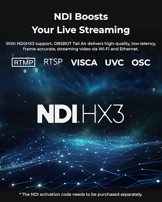 OBSBOT Tail Air NDI Streaming Camera 4K, AI Tracking PTZ Camera with Intelligent APP, Gesture Control, HDMI/USB-C/Wireless Webcam, Live Streaming Cameras (Tail Air (NDI Activated))