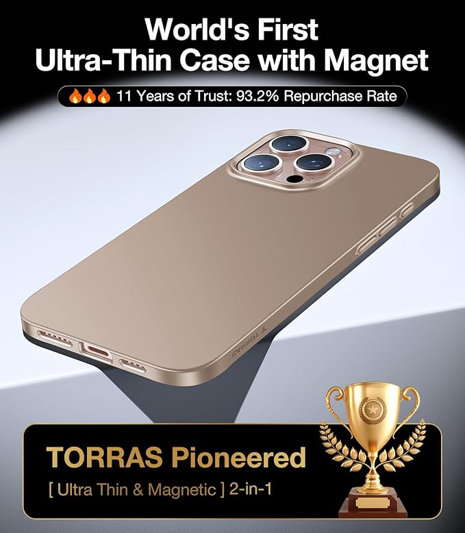 TORRAS Magnetic Slim Fit for iPhone 16 Pro Case 6.3 inch, Ultra-Thin 16 Pro Case Compatible with MagSafe, Lightweight Matte Anti-Scratch Hard PC Cover Phone Case for iPhone 16 Pro, Desert Titanium | Magnetic, 6.3 inch, Ultra-Thin, 16 Pro Case, Lightweight