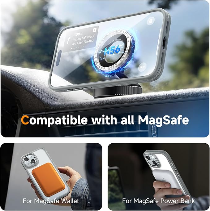 DOMAVER Magnetic 3 in 1 for iPhone 15 Case, [Omni-Directional Protection] with 1x Screen Protector + 1x Camera Cover, [Seamless Work with Magsafe] Protective Silm Case for iPhone 15 Light Gray