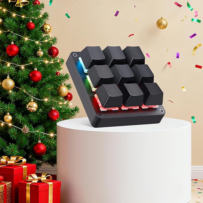 Koolertron One Handed Macro Mechanical Keyboard,Blue LED Backlit Portable Mini One-Handed Mechanical Gaming Keypad OSU! Keyboard 9 Fully Programmable Keys (9 Keys/Black/Pink LED)