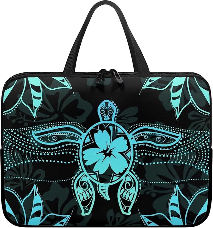 Polynesian Tribal Laptop Sleeve Case 13 Inch Laptop Cover Protective Case Portable Computer Carrying Bag Compatible with 10-17 Inch Shockproof Padded Laptop Case, Black & Green