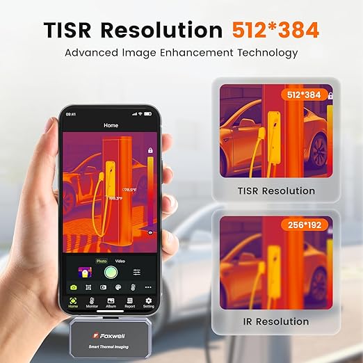 RT100 Thermal Camera for iPhone Series & iPads, 512 x 384 Super Resolution, 256 x 192 IR Resolution Infrared Camera, 25Hz Thermal Imaging Camera with -4°F~1022°F Temp Range, Temperature Alarm