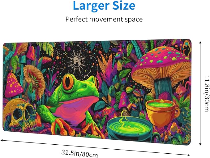 Frog Mushroom Mouse Pad Extended Large Gaming Mouse Pad XL Stitched Edges for Gamer Home Office 31.5 X 11.8 Inch