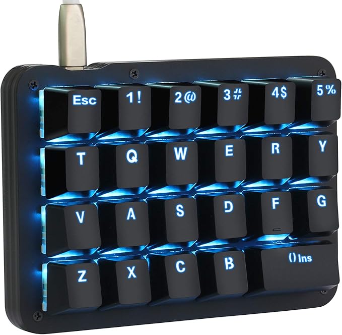 Koolertron 23-Key One-Handed Mechanical Keypad, Blue LED Backlit Portable Mini One-Handed Mechanical Gaming Keypad 23 Fully Programmable Keys