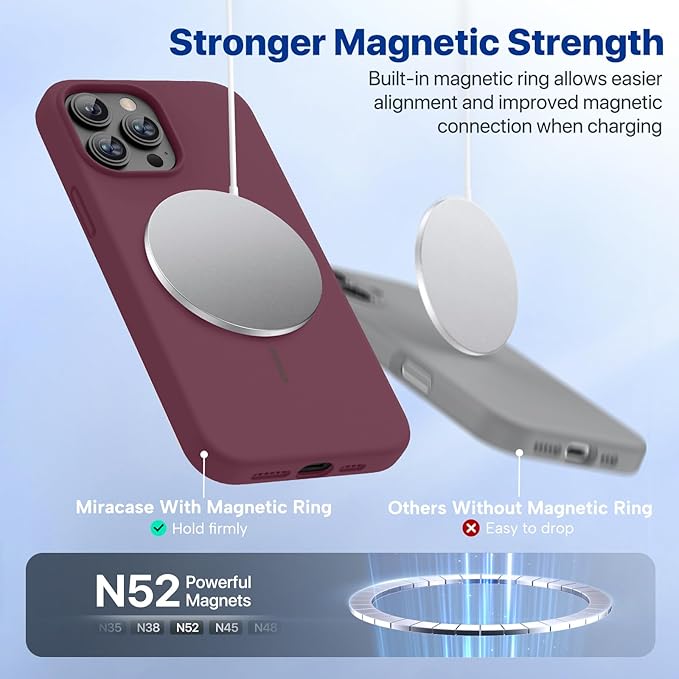 Miracase Magnetic for iPhone 13 Pro Max Case, [Soft Anti-Scratch Microfiber Lining], Magnetic for MagSafe, Liquid Silicone Shockproof Drop Protection Phone Case for 13 Pro Max, Wine Red