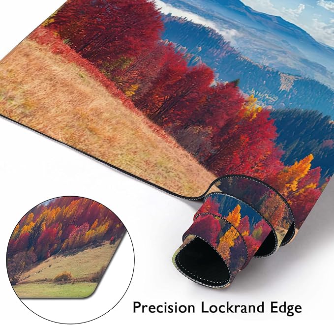 Colorful Autumn Landscape in Mountain Village Gaming Mouse Pad XXL Large Desk Mouse Pad Keyboard Mat with Stitched Edges Waterproof Non-Slip Desk Mat for Laptop,Keyboard,Computer 35.4 * 15.7 Inch