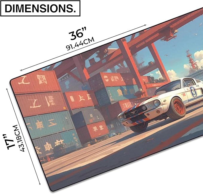 MPCO. Original Large Gaming Desk Mat – 36" x 17" Duraglyde Manga Motors Meis-Mustang Full Desk Mouse Pad for Smooth Precision – Non-Slip, Washable Extra-Large PC Mouse Pad for Gaming Sessions