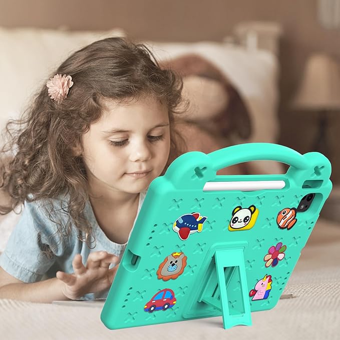 Dteck Case for iPad Air 13",iPad Pro 13" 2024 M4 Kids Case,iPad Pro 12.9 Case 6th/5th/4th/3rd Gen,Cartoon Panda Shockproof Rugged Lightweight Convertible Stand Handles Kids Friendly Case,Mint Green