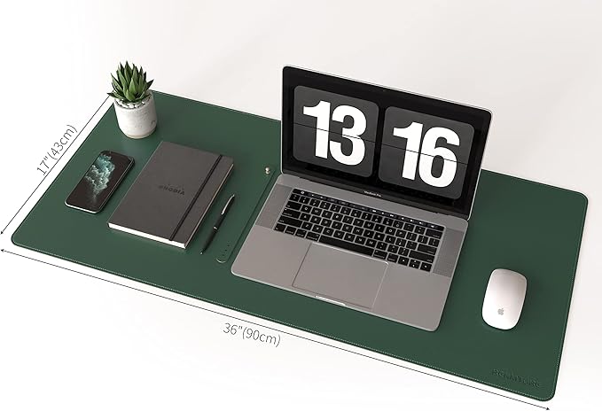 RENMTURE Dual-Sided Mouse Pad, Natural Cork & PU Leather Large Desk Pad for Office and Home Work, Desk Protector Non-Slip, Waterproof, Easy Clean (Dark Green, 36"x17")