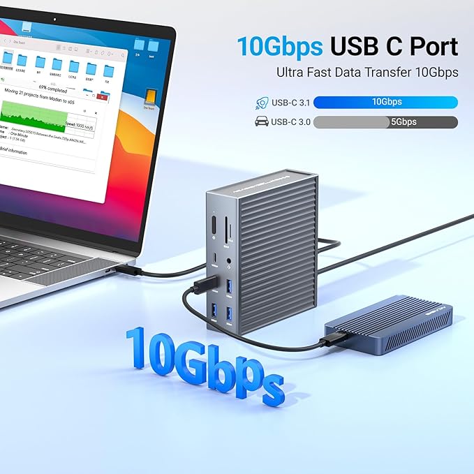 ACASIS USB C Docking Station Dual Monitor, 16-in-1 Laptpop Docking Station with 2* HDMI,VGA,2.5G Ethernet,SD/TF10Gbps USB-C 3.1,3.5mm Audio,PD100W,USBC Hub for Dell/Lenovo/HP/ThinkPad (Sliver)