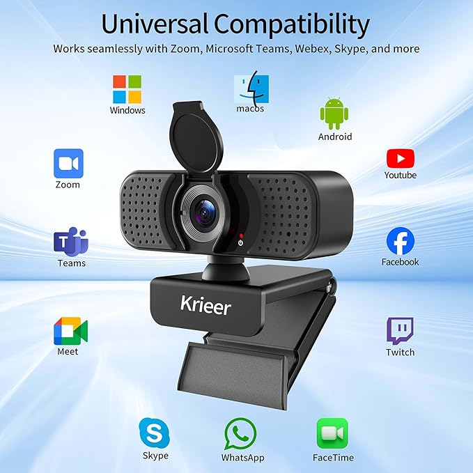 1080P Hd Webcam with Dual Mics &Rotatable Tripod,Privacy Cover for Pc/Laptop, Usb Computer Camera Plug & Play with Auto Light Correction for Video Calls, Live Streaming Gaming & Online Meetings