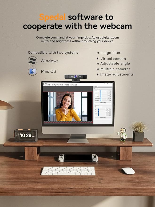 Spedal 4K Webcam with Tripod, Wide Angle 120° USB Webcam, Sony 1/2.8" Sensor, Dual Microphones, Remote Control, Auto Focus for Video Conferencing, Online Meetings, Streaming, Zoom & Teams