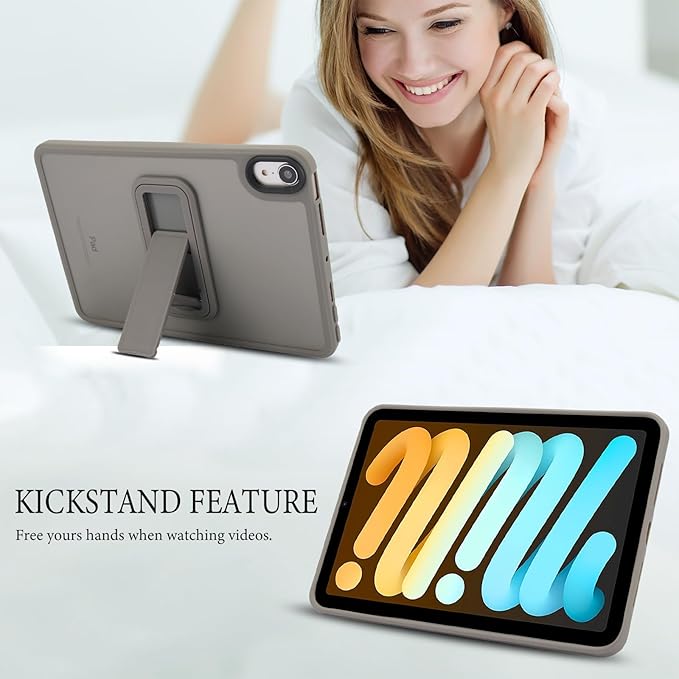 Shockproof Case for iPad mini 7th/6th Generation (2024/2021 8.3-inch), Kickstand Slim Fit Rugged Bumper Lightweight Anti-Scratch Bumper Case Cover for Women Men, Gray