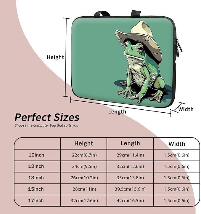 Universal Laptop Sleeve Tablet Case 12 inch, Green Frog Slim Carrying Case Durable Handbag Travel Laptop Bag for Surface Pro 9 8 7/Laptop Go 2 3, MacBook Air 11/12
