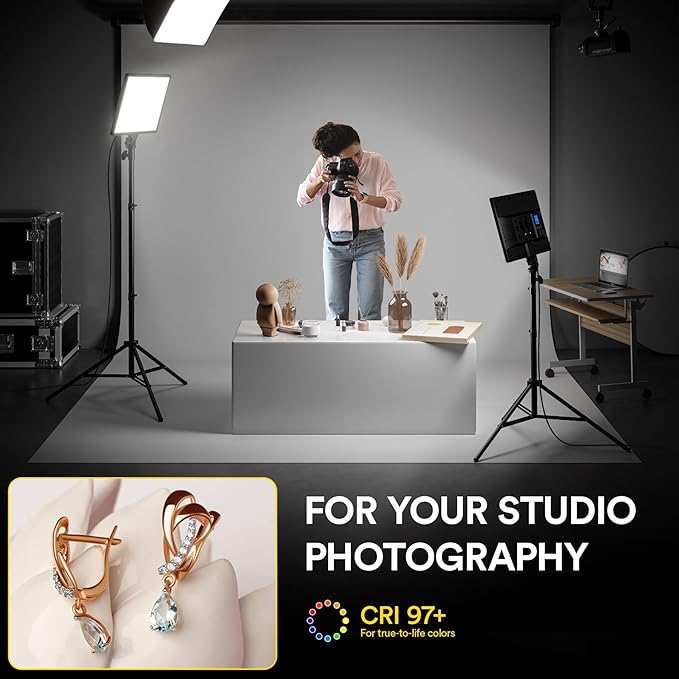 RALENO LED Video Panel Light, 2-Pack 18" 45W Photography Lights with 78'' Stand & Remote for Video Recording TikTok YouTube Streaming, CRI97+ Bi-Color 2500-6500K Studio Lighting
