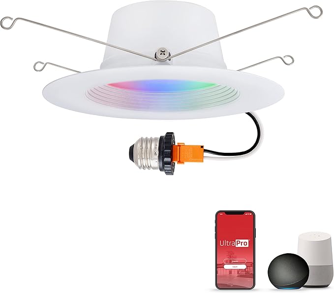 UltraPro Wi-Fi LED Smart Light Bulb, Downlight, 65W Equivalent, RGB, Color Changing, White Select Tunable 2700K - 6500K, Dimmable, 2.4GHz Router Required, Circadian Rhythm, Easy-to-Use App, 51461
