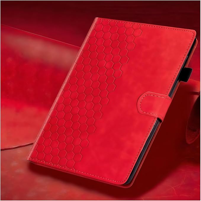 DTangLsm for iPad A16 Case iPad 11th Generation Case 11-inch 2025, iPad 10th Generation Case 10.9-inch 2022, Smart PU Leather Folio Stand Cover with Pencil Holder, Auto Wake/Sleep, Honeycomb Red