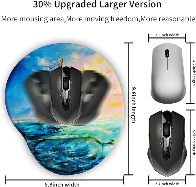 Ergonomic Mouse Pad with Wrist Support,Cute Mouse Pads with Wrist Rest,Comfortable Mouse Pad for Home Office Gaming Working Computers Laptop,Pain Relief with Non-Slip PU Base (Sailboat)