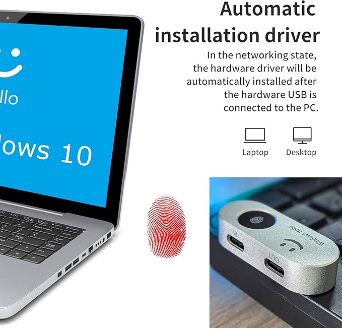 Portable USB Fingerprint Reader for Windows 10/11 PC and Laptops, Windows Hello Biometric Scanner, 360° Touch, Fast Login (<1 Second), Type-C Fingerprint Reader with Security Key.