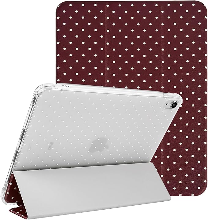 Lovmooful Compatible for iPad 11th 11-Inch A16 (2025),iPad 10 (10.9-Inch,2022 Model,10th Generation) Case with Pencil Holder Cute Polka Dot Aesthetic Design Soft TPU Trifold Stand Protective-Wine Red