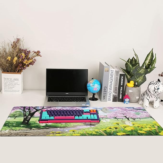 Spring Garden Extended Gaming Mouse Pad Large Desk Mat with Non-Slip Rubber Base and Stitched Edges,Keyboard Mouse Mat Desk Pad for Work,Game,Office,Home 35.4 * 15.7 Inch