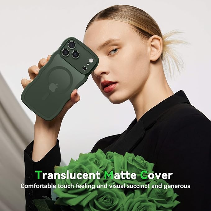 BENTOBEN Magnetic for iPhone 17 Pro Max Case, Cute Wavy [Full Camera Protection][Compatible with MagSafe] Matte Anti-Slip Bumper Women Girls Boys Protective Cover for 17 ProMax 6.9", Deep Green