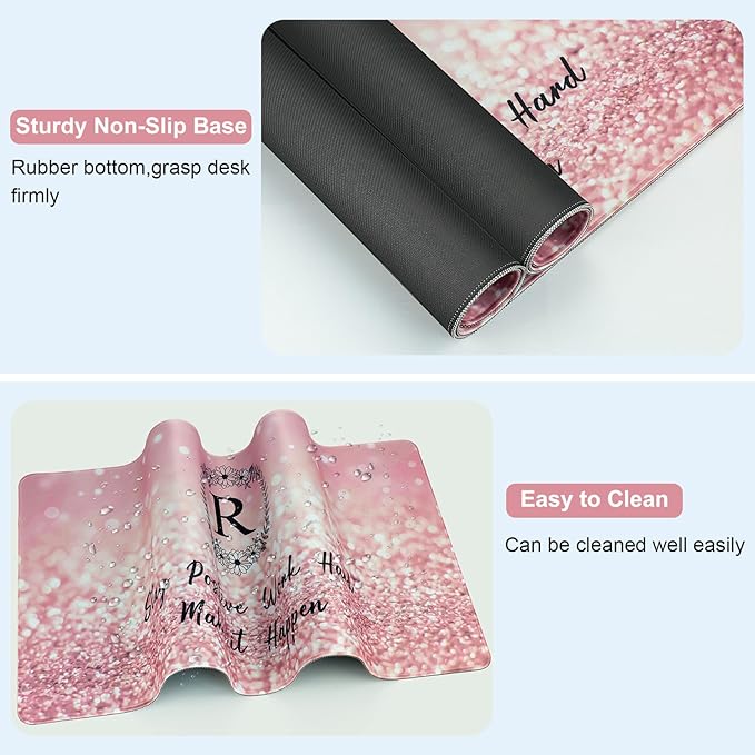 Pink Large Gaming Mouse Pad with Coaster, Desk Mat, Mouse Pad for Computer Keyboard Laptop Office Decor, Stitched Edges Extended Mousepad, 31.5'' x15.6''-Letter R