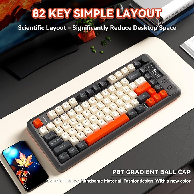 ZIYOU LANG M75 Wireless Gaming Keyboard, RGB Backlit Rechargeable 2000mAh Battery, Small Membrane But Mechanical Feel Keyboard with Smart Display & Knob, PBT Gradient keycaps for PC, MAC - Shimmer