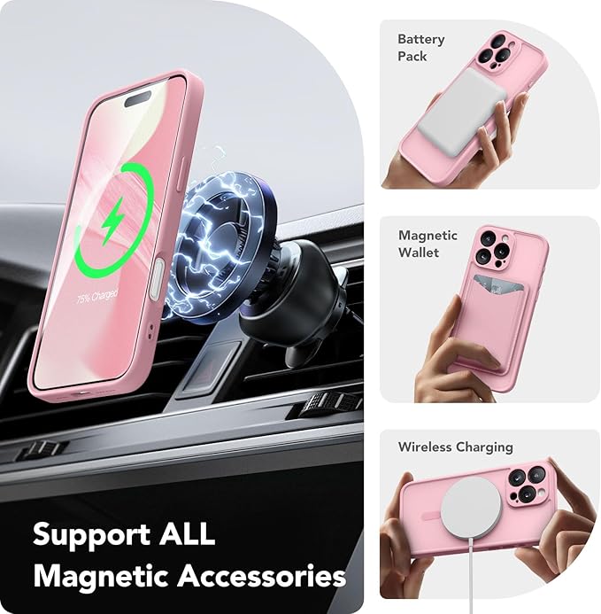 CAPRARO Magnetic Compatible with iPhone 16 Pro Max Case, Upgraded [Full Camera Protection] [Compatible with MagSafe] Protective Translucent Matte Women Phone Case Cover, Peach Pink