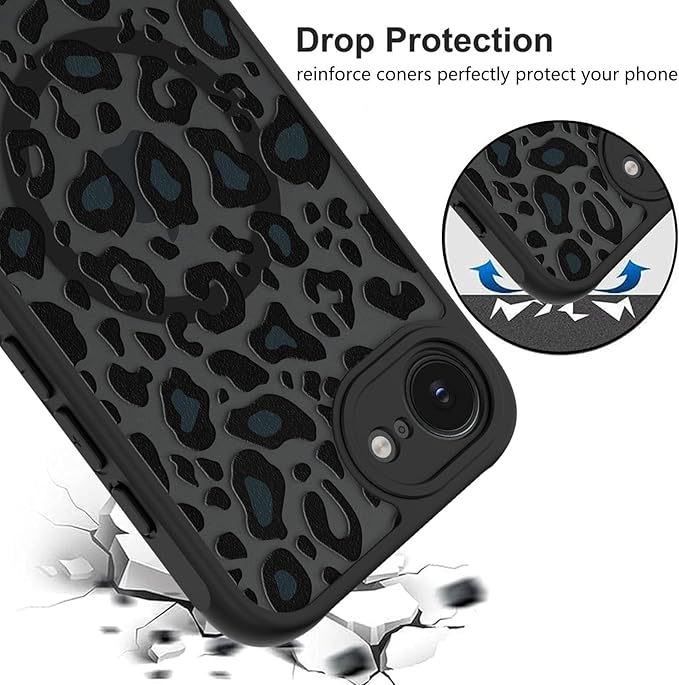 KANGHAR Case for iPhone 16e/17e Phone Case [Compatible with Magsafe] Leopard Printed Pattern Cute Cheetah Protective Magnetic Case for Girls Women Men 6.1"