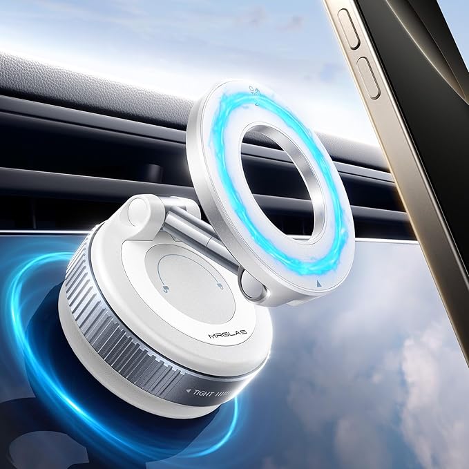 MRGLAS 2025 Upgraded Vacuum Magnetic Phone Holder, for Magsafe Suction Cup Phone Mount Car Truck Accessories for Women Men [89+LBS Suction & 2800gf Magnetic] Fathers Day for Gifts, 360° Adjustable