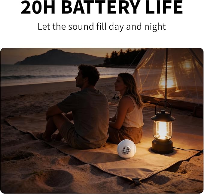UB+ dBMiNi Waterproof Portable Bluetooth Speaker, 40W Peak Dual Subwoofers Deep Bass Wireless Speaker for Outdoor/Garage/Home/Office, IPX5 Rugged Travel Speaker (Pearl White)