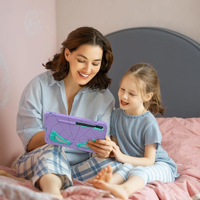 AKABEILA Compatible with Samsung Galaxy Tab S10 FE 2025/Tab S10 Lite 2025 Tablet Case，Lightweight Shockproof Rugged Protective Cover with Kickstand for Kids Children Boys Babies Purple Mint Green