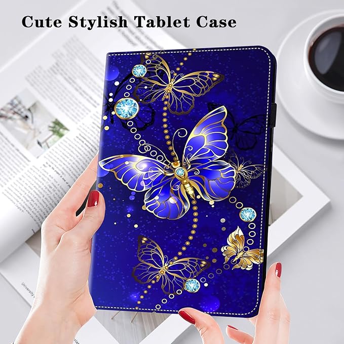 Case for iPad mini 5 (2019)/ iPad mini 4 / iPad mini 3/2/1 Case,PU Leather Flip Stand Card Slots Shockproof Cover with Pencil Holder - Diamond Butterfly