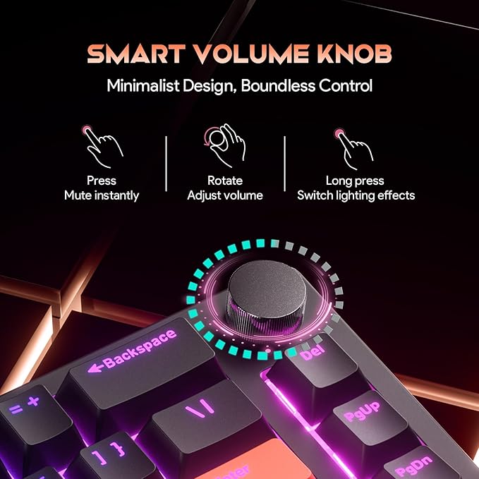 68% Mechanical Gaming Keyboard with RGB Backlit, Wired Keyboard Volume Knob Gasket Mount with PBT Keycaps,8000 Hz Polling Rate, Hall Effect Cream Switches, Hot-Swap, for FPS Games (Black+Orange)