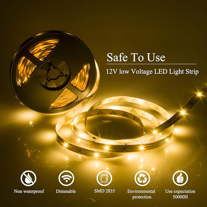 LED Strip Lights Warm White 50ft Dimmable 3000K Strip Lighting, 12V 15M 900 LEDs 2835 Flexible led Light for Bedroom, Kitchen, Home Decoration
