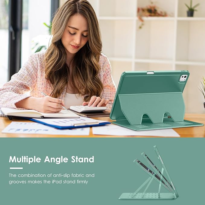 VIKESI Case for iPad iPad Pro 13-inch M5 or M4 Released in 2025 or 2024,Multiple Angles Magnetic Stand Cover,Shockproof Soft Back,Pencil Holder,and Auto Sleep/Wake,Green